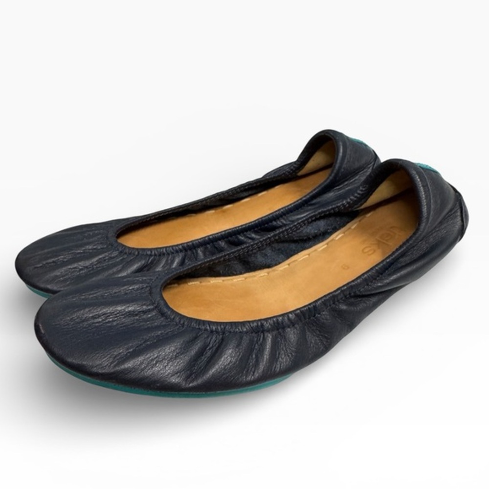 Tieks California Navy Leather Ballet Flats Size US 9 Foldable Teal Sole